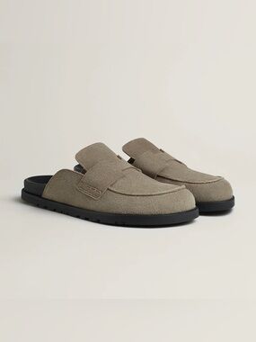 Uni Taupe Suede Slip-On Penny Mule Loafers